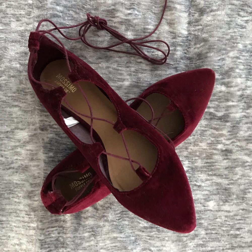 Burgundy velvet flats